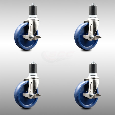 Service Caster 5 Inch 316SS Solid Poly Swivel 1-3/4 Inch Expanding Stem Caster Set Brake SCC SCC-SS316EX20S514-SPUS-TLB-134-4